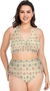 [Caihoyu] Extended Size Bikini for Women Tummy Control Bathing Suits High Waisted Bikini Swimwear Holiday Digital Papers L