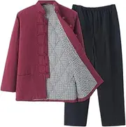 [YUUSONSM] Tang Suit, Suit Hanfu Chinese Traditional Clothes Suit Kung Fu Shirt Winter Long Sleeved Coat Tops and Pants red-M