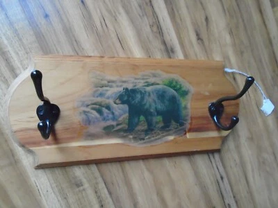 Rustic 2-hook wall Black Bear coat / hat / keys rack Cabin Man cave