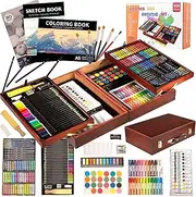 Art Supplies, 168 Pack Deluxe Wooden Art Set Crafts Drawing Painting Coloring Kit with 3 Sketch Pads Creative Gift Box for Adults Artist Beginners Kids Girls Boys (Beige)