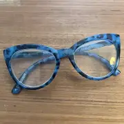 ❤️Betsey Johnson Large Cat Eye Readers +2.00 Women Reading Glasses BLUE CAMO