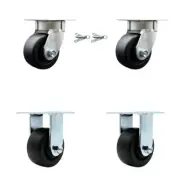 4 Inch KP Polyolefin Caster Set with Ball Bearings 2 Swivel Locks 2 Rigid SCC