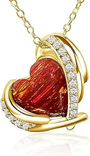 [HEART'S ART A HIDDEN ART OF LOVE] Hearts Art Australia| Jewellery gifts for women| Modern Fire Opal Heart Pendant| 45-50cm Sterling Silver Chain|10mm Created Heart Opal Necklace| Wedding Anniversary Birthday gift Girl