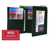 RFID Blocking Black Handcrafted Genuine Leather Mens Trifold Wallet Front Pocket