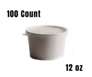 [ 100 Ct. ] Disposable White Paper Soup Containers with Plastic Lids 12 oz.