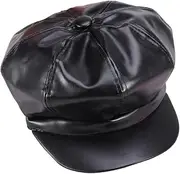 [SAFIGLE] Retro Style Octagonal Hat Leather Cap Chic Design One Size Fits for Artists Drivers Suitable for Seasons Black