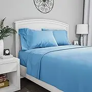 Lavish Home, Blue Brushed Microfiber Set-4 Piece Bed Linens-Fitted & Flat Sheets, Plus 2 Pillowcases-Wrinkle, Stain & Fade Resistant Double