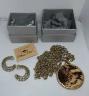 PATRICIA NASH NEW Nicolina Leather Inset Necklace Python Free earnings goldtone.