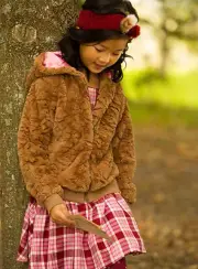 Pumpkin Patch Girl's Faux Fur Baseball Jacket in Cinnamon Sz 6