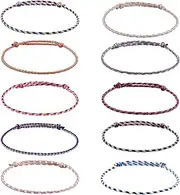 [C·QUAN CHI] 10 PCS Woven Strand Bracelet for Women String Sead Beaded Wax Rope Braided Adjustable Bracelet Handmade
