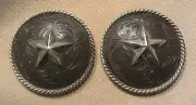 2 - 1 1/2" Hand Engraved Rust / Brown Iron Conchos w/Heavy Rope Edge & Star