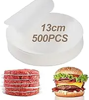 500 Pcs 13cm Round Burger Paper Sheets, 5.1in Non Stick Wax Discs Paper Precut Parchment Paper, Food-Grade Hamburger Patty Papers for Meat Beef Cookies Cake Baking