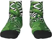 [JEJEA] Green Leaves of Palm Tree Tropical Plant print Men's Athletic Cushioned Crew Socks Crew Training Athletic Socks Men and Women for Sports