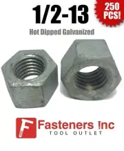 (Qty 250) 1/2-13 Low Carbon Grade 2 Finished Hex Nuts Hot Dipped Galvanized
