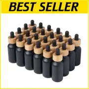 24-Pack 1 oz Black Glass Dropper Bottles with Bamboo Caps – Travel Essential