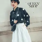 QUEENSHOP 黑白大點點長袖雪紡襯衫 兩色售 現+預【01023658】