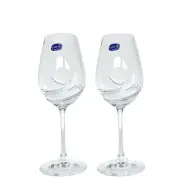 Handblown Wine Glass, Bohemia Crystal Glass with Fluid Waves, Stemware 21 oz.