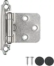 JQK 1/2 Inch Overlay Cabinet Door Hinges Satin Nickel, 4 Pack 2 Pairs Flush Face Mount Cupboard Self-Closing Kitchen Cabinet Hinges, CH200-SN-P4