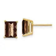 14k Yellow Gold 8x6 Octagon Checker-Cut Smok Yellow Gold Quartz Earrings
