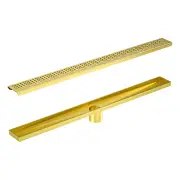 1200mm Bathroom Shower Brushed Brass Grate Drain w/ Centre outlet Floor Waste Square Pattern