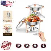 Elegant 2-Pack 5QT Round Chafing Dishes Set with Accessories - Rose Gold Finish