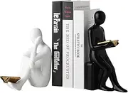 TOPSKY Modern Home Decor Accents Ceramic Bookends, Reading Statues, Book Sculpture, Book Statue, Book Figurine, Statue Art Sophisticated Decor for Shelves and Home (Black&White)