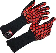 Heat Resistant Oven Gloves: EN407 Certified Withstand 932 °F, Double Layers Silicone Coating, BBQ Gloves & Oven Mitts For Cooking, Kitchen, Fireplace, Grilling, 1 Pair, Extended Long Cuff