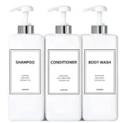 Modern Silver Shampoo and Conditioner Dispenser (21 oz, Pack of 3) Refillable...