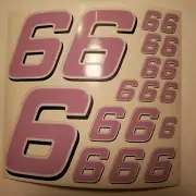 Lavender w/white & black #6's Racing Numbers Vinyl Decal Sheet 1/10-1/12 slash