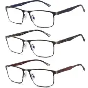 3 Pack Business Blue light Blocking Reading Glasses for Men, 1.25 Metal Readers