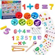 Montessori Arithmetic Math Toy Set, Silicone Digital Learning with Beads, Interactive Wooden Beads & Chopsticks for Early Math Skills, Educational Hands-on Play for Toddlers (1SET)