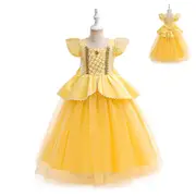 Kids Belle Princess Beauty And The Beast Cosplay Party Carnival Tulle Dress Gifts - 3-4Years