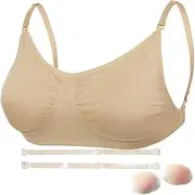 [Daydance] Nude Women Bralette with Clear Back Straps, Soft Bra with Silicone Placket for Ballet, Dance