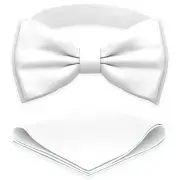 Men's Bow Ties with Handkerchief Pre-Tied Style Formal M - (children) 02 White