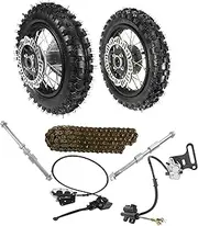 YC Yier Front 2.50-10 Dirt Bike Tire & Rear 3.00-10 Tire 10" Tire Rim Wheels & Brake Assembly & 420 Chain Disc Brake Kit for CRF50 XR50 SSR Apollo Taotao 50cc 70cc 90cc 110cc Pit Dirt Bike Motorcycle