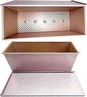 Pullman Loaf Pan with Lid Non-Stick Toast Mold Rectangle Corrugated Bread Cake Mould with Cover for Oven Baking (2.2Lb Dough Capacity)