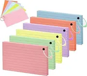 Lifuncren 300PCS Ruled Lined Index Cards, 3x5 Inches Blank Flash Cards with 6 Metal Binder Rings, Hole Punched Flashcards, Assorted Colored Cue Cards, Study Notecards for School Office Home (005)