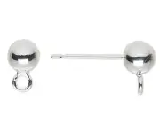 500 Silver Plated Brass 4mm Ball Post Earstuds with Closed Loop Earrings