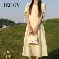 在飛比找蝦皮商城優惠-IELGY 校園法式洋裝女初戀泡泡袖方領收腰清掃洋裝