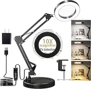 Magnifying Glass with Light and Stand, 10X Magnifying Lamp, 2-in-1 LED Lighted Desk Magnifier with Light, Craft Light Lamp with 3 Color Modes for Close Work Reading Repair Crafts