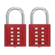 2Pcs Push Button Combination Padlock 10-Digit 5-Position Lock Red
