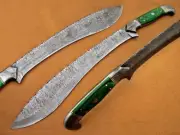 Custom Handmade Damascus Steel Blade Full Tang Hunting Sword With Sheath