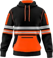 [TORO ACTIVA] Mens Hi Vis Work Wear Pullover Hoodie Safety Reflective Tape High Viz Sweatshirt Hoodie High Visibility Top Multi Zipper Pockets S-2XL