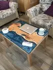 Blue Epoxy Resin Modern Arts Dining Area Table Acacia Wooden Entryway Desk