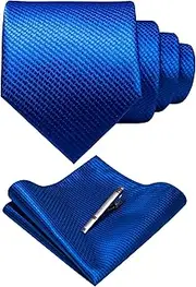 [RBOCOTT] Solid Color Tie Woven Classic Formal Mens Necktie and Pocket Square with Tie Clip Set
