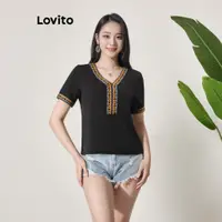 在飛比找蝦皮商城優惠-Lovito 女款幾何撞色膠帶撞色鑲邊襯衫 LBL06111