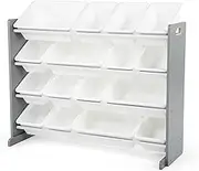 Humble Crew Springfield Supersized Toy Storage Organizer with 16 Storage Bins, Grey/White