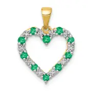 14K Yellow Gold Real Diamond and Emerald Heart Pendant