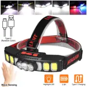 USB Rechargeable LED Headlamp Head Torch Wave Sensor COB Light New Upgrade Lamp