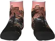 [JEJEA] Los Angeles Palm Trees print Men's Athletic Cushioned Crew Socks Crew Training Athletic Socks Men and Women for Sports